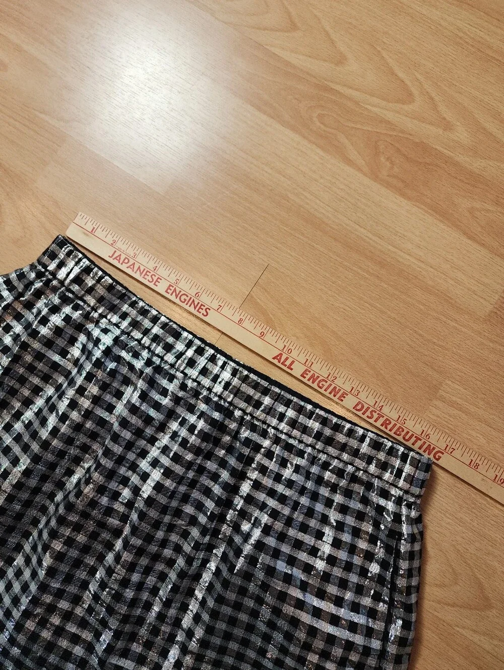 J. Crew Pull-on Shiny Gingham Plaid Skirt Black Silver Pockets Size Large